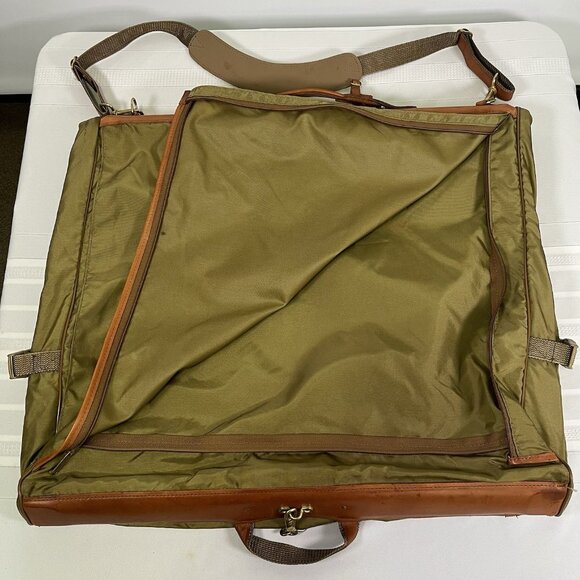 Vtg Hartmann Hanging Garment Bag Nylon w/ Belting Leather Trim Luggage Travel - Picture 7 of 16